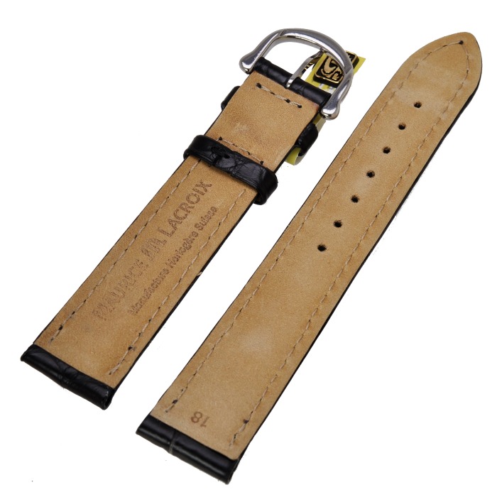 Maurice Lacroix Croco Kroko black leather strap 18 mm Chrome buckle and M-1