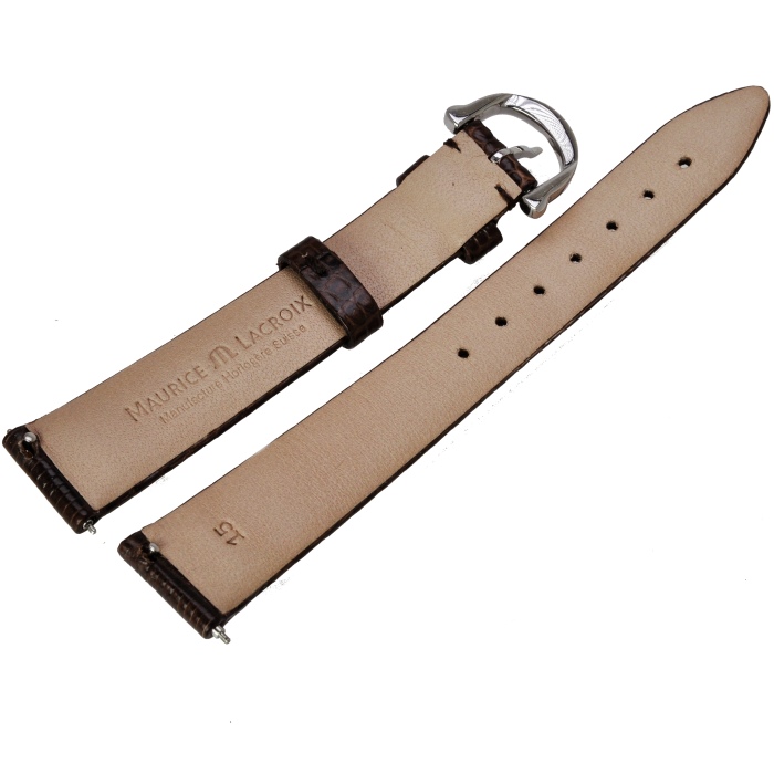 Maurice Lacroix Leather Watch strap Brown 15 mm chrome buckle
