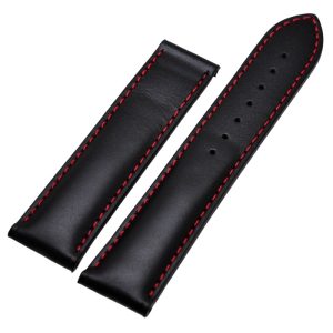 Maurice Lacroix leather Watch strap for folding buckle 20 mm Black with red stitching No Holes